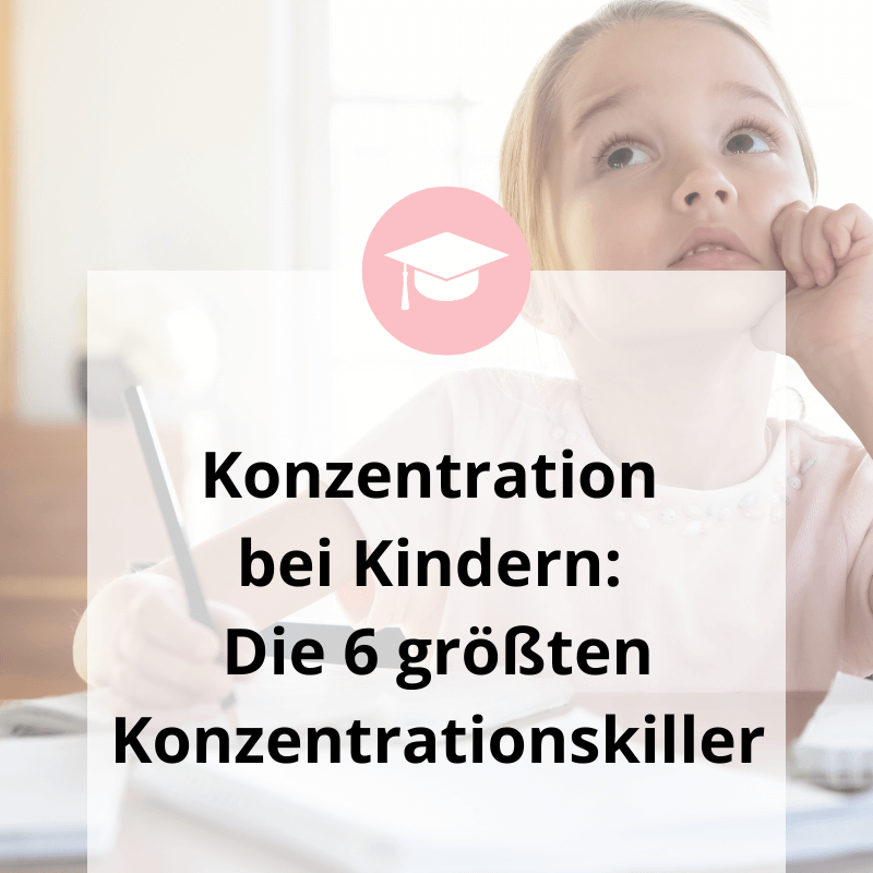 Mädchen sitzt am Schreibtisch und schaut verträumt nach oben – Konzentration bei Kindern.